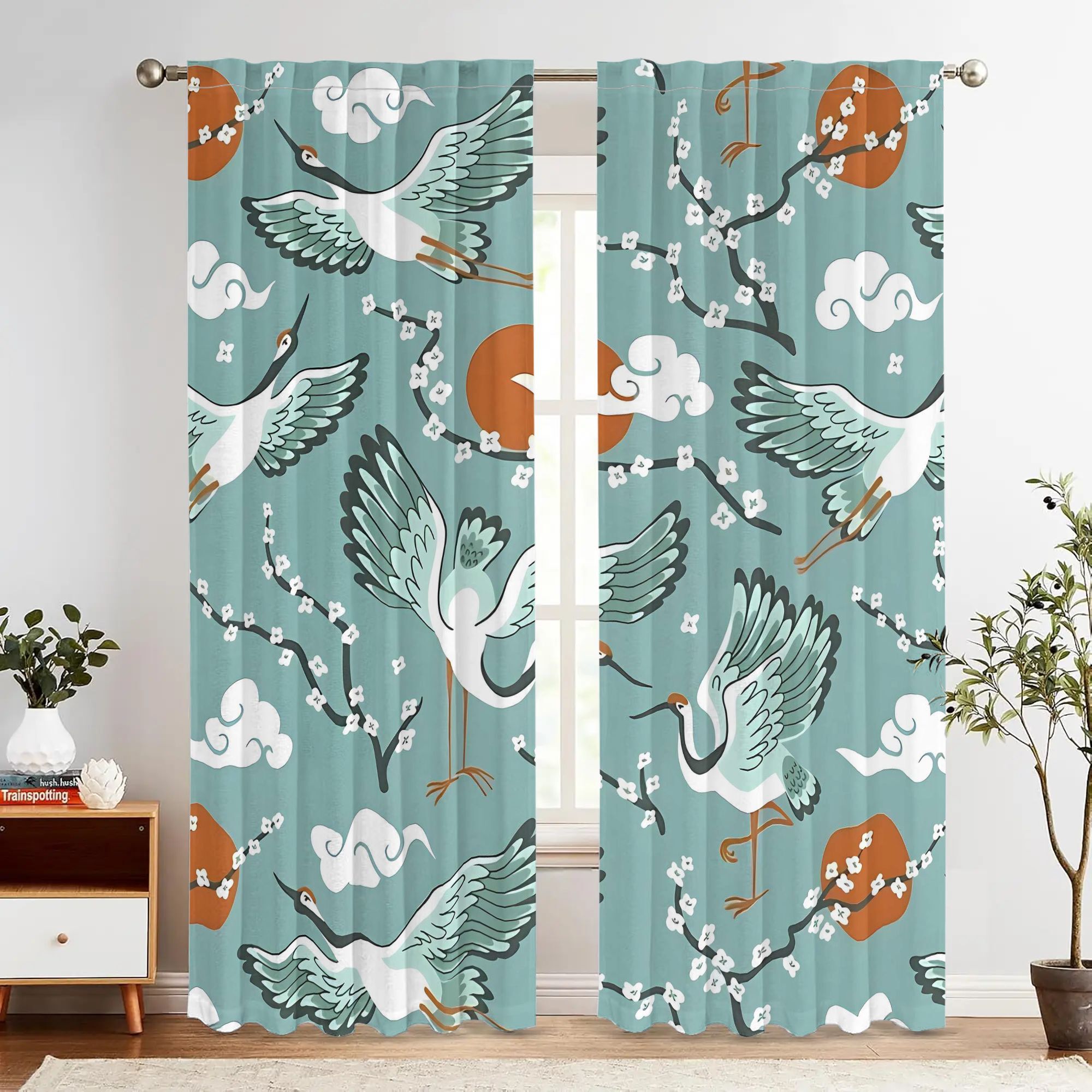 Home Office Japandi - Eleganti Pannelli per Tende con Motivo