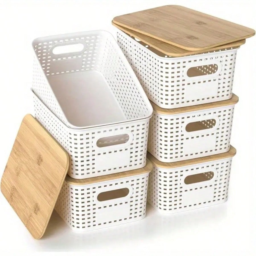 Desktop Organizer Bamboo - Set di 6 Contenitori Impilabili con