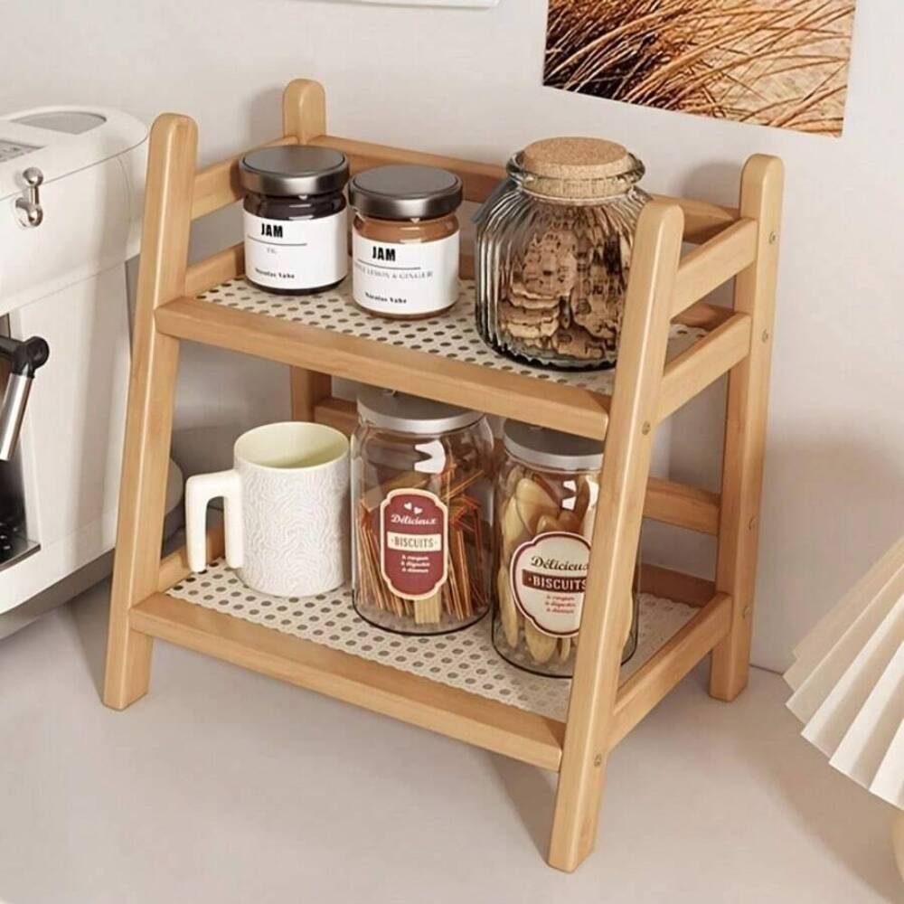 Desktop Organizer Bamboo - Scaffale di Stoccaggio a 2 Ripiani