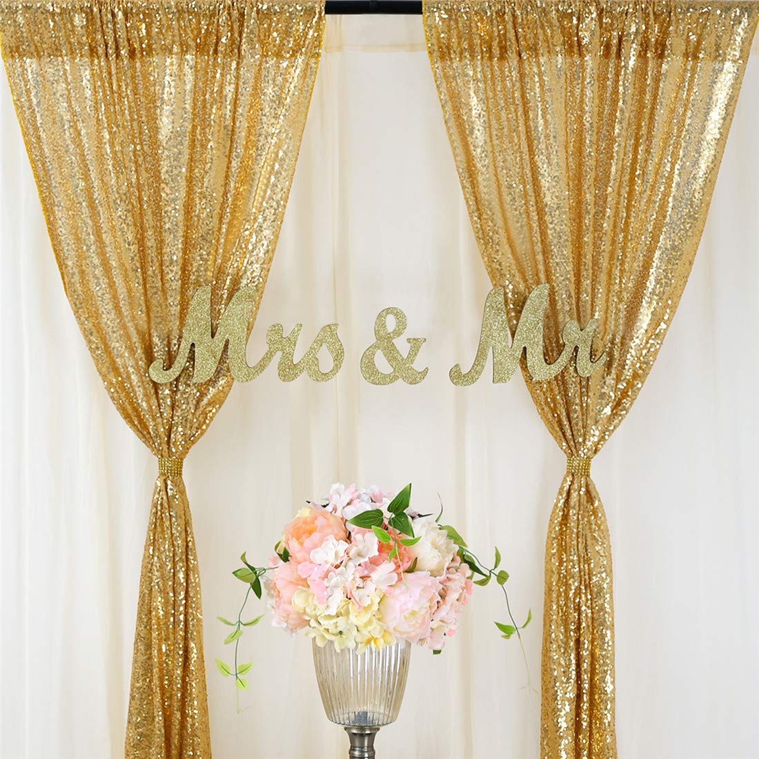 Home Office Backdrop - 2 pezzi di paillettes dorate per